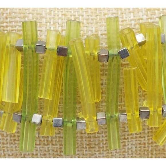 Coccinelle Silver Tone & Green Plastic Modern Art to Wear Bracelet 8" - Picture 2 of 11